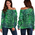 Watercolor Tropical Leaves Pattern Print Off The Shoulder Sweatshirt