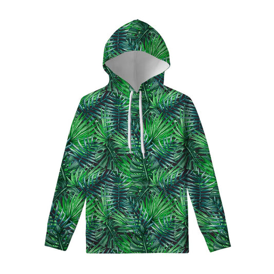 Watercolor Tropical Leaves Pattern Print Pullover Hoodie