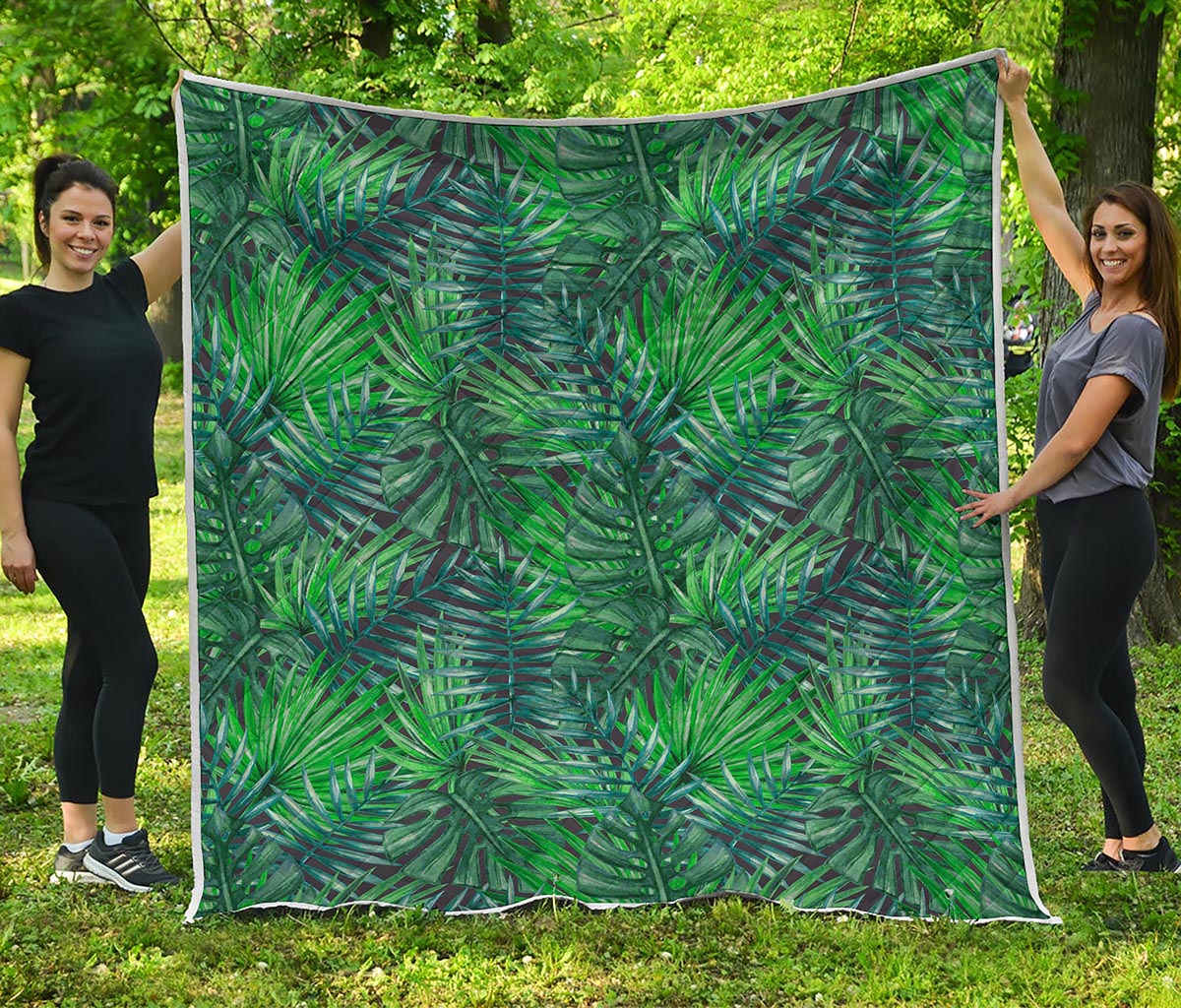 Watercolor Tropical Leaves Pattern Print Quilt