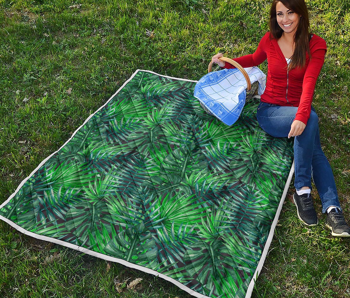 Watercolor Tropical Leaves Pattern Print Quilt