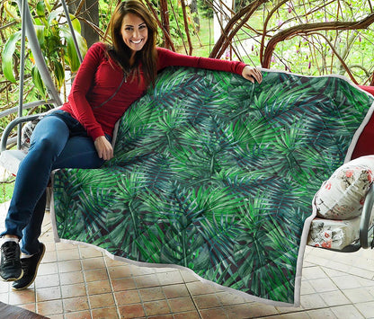 Watercolor Tropical Leaves Pattern Print Quilt