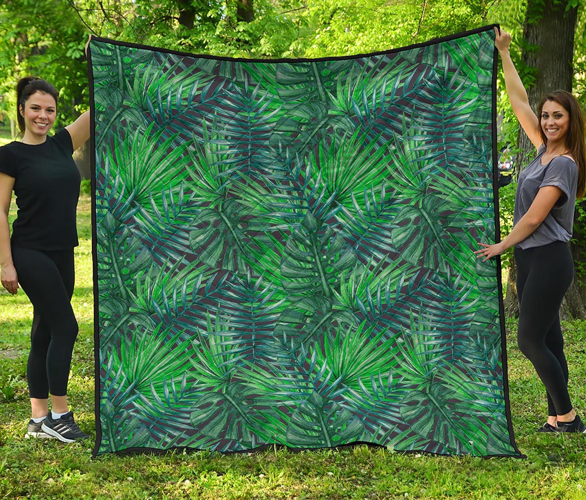 Watercolor Tropical Leaves Pattern Print Quilt
