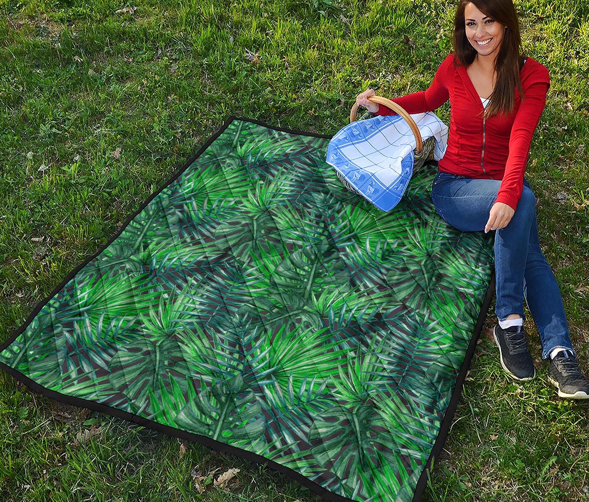 Watercolor Tropical Leaves Pattern Print Quilt