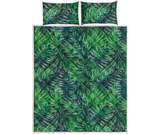 Watercolor Tropical Leaves Pattern Print Quilt Bed Set