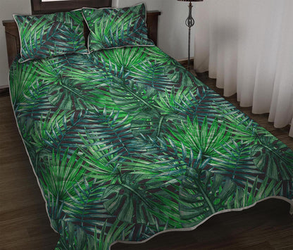 Watercolor Tropical Leaves Pattern Print Quilt Bed Set