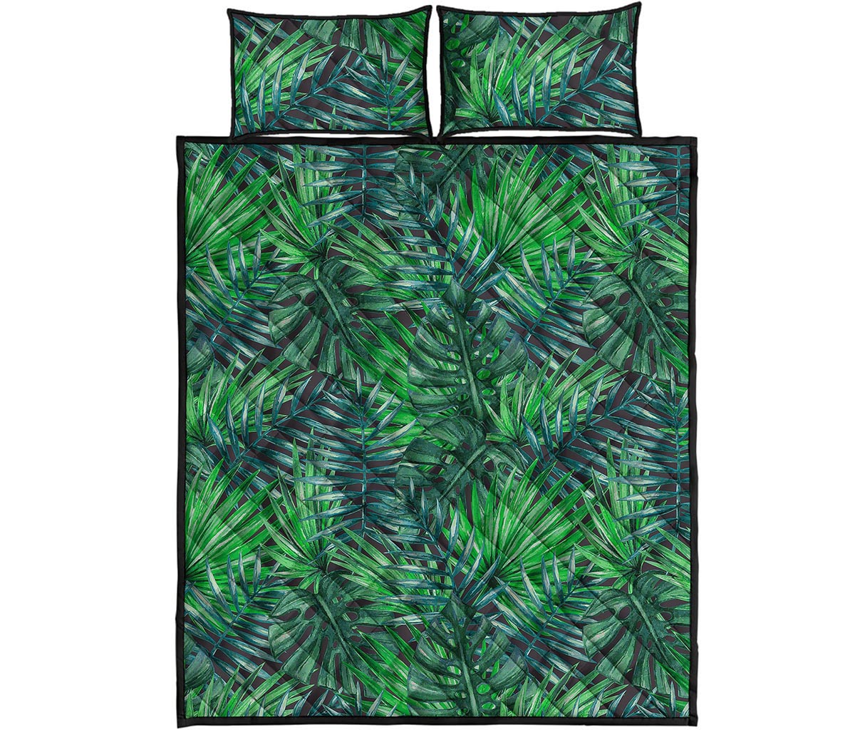 Watercolor Tropical Leaves Pattern Print Quilt Bed Set