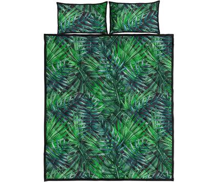 Watercolor Tropical Leaves Pattern Print Quilt Bed Set