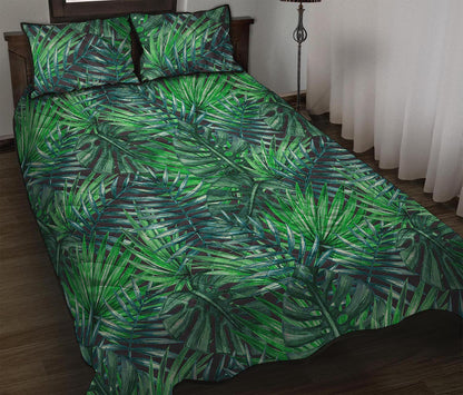 Watercolor Tropical Leaves Pattern Print Quilt Bed Set