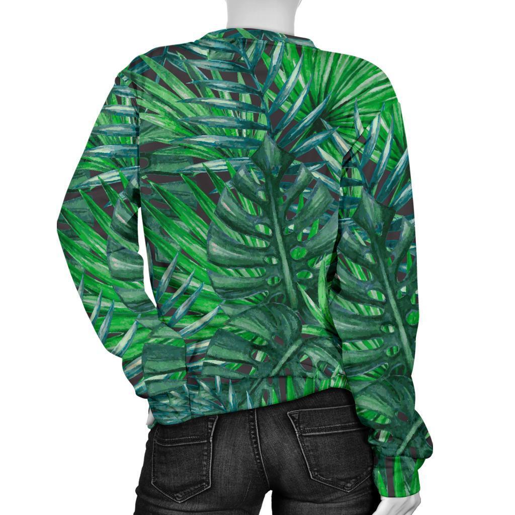 Watercolor Tropical Leaves Pattern Print Women's Crewneck Sweatshirt GearFrost