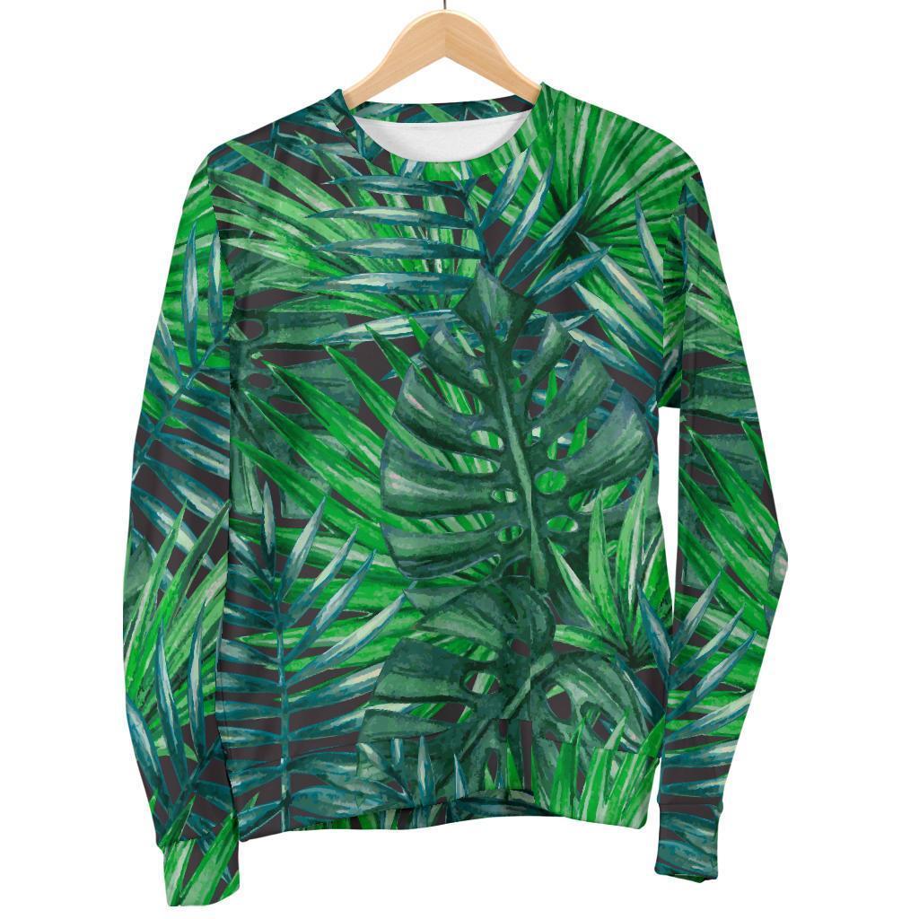 Watercolor Tropical Leaves Pattern Print Women's Crewneck Sweatshirt GearFrost