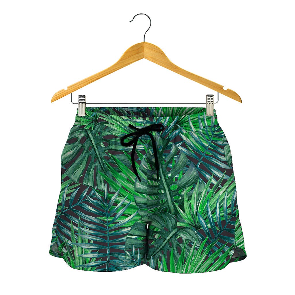 Watercolor Tropical Leaves Pattern Print Women's Shorts