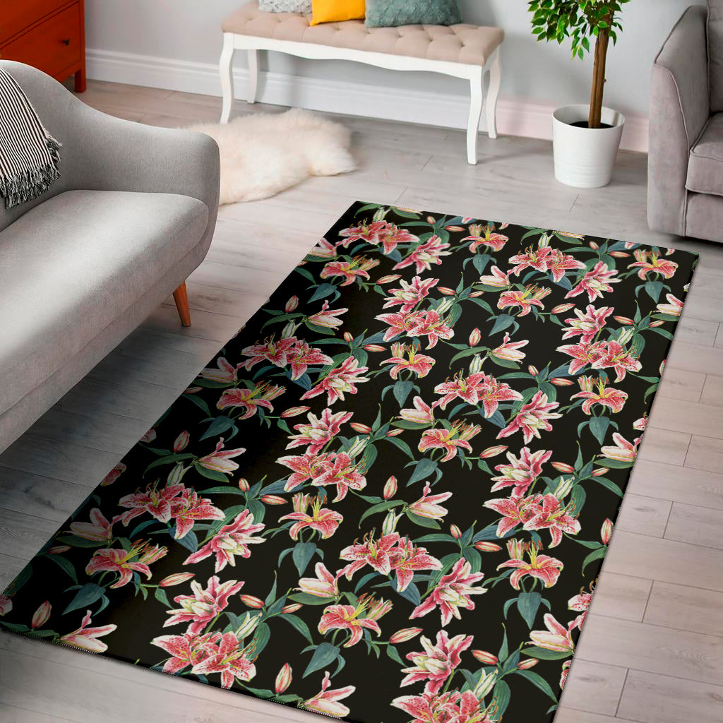 Watercolor Tropical Lily Pattern Print Area Rug