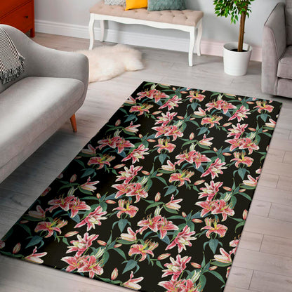 Watercolor Tropical Lily Pattern Print Area Rug