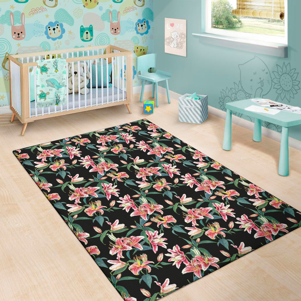 Watercolor Tropical Lily Pattern Print Area Rug