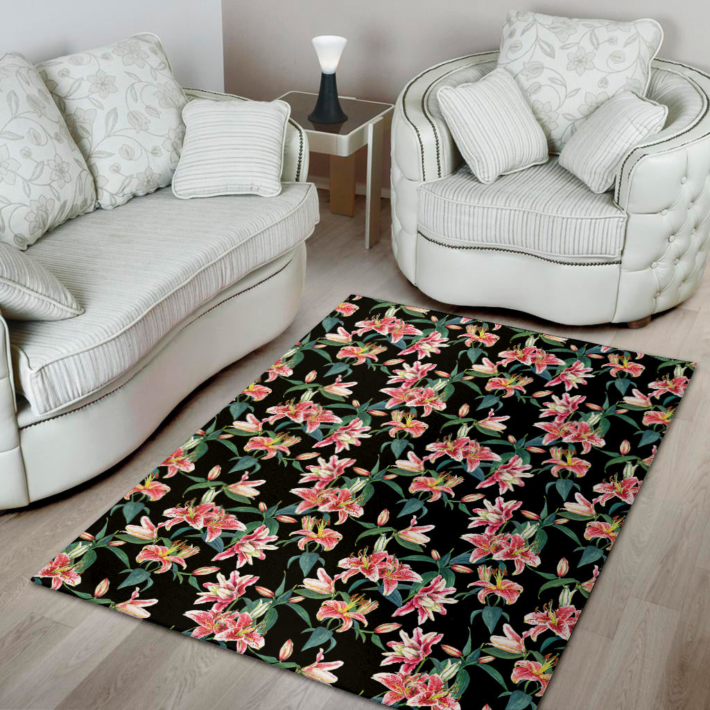 Watercolor Tropical Lily Pattern Print Area Rug