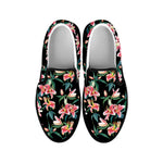 Watercolor Tropical Lily Pattern Print Black Slip On Shoes