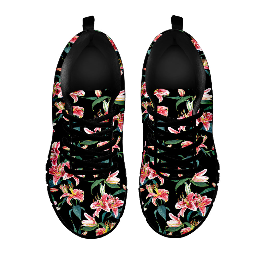Watercolor Tropical Lily Pattern Print Black Sneakers