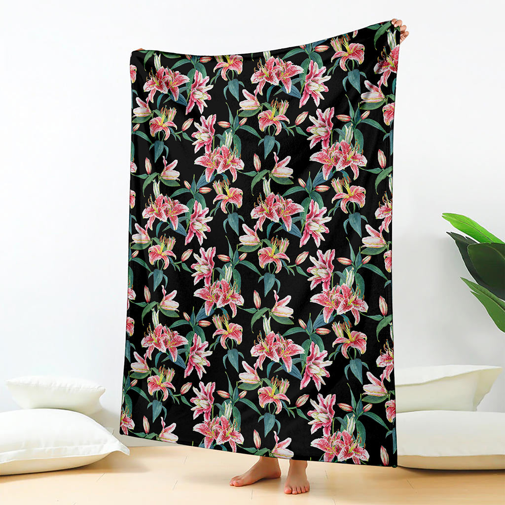 Watercolor Tropical Lily Pattern Print Blanket