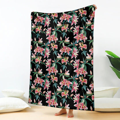 Watercolor Tropical Lily Pattern Print Blanket