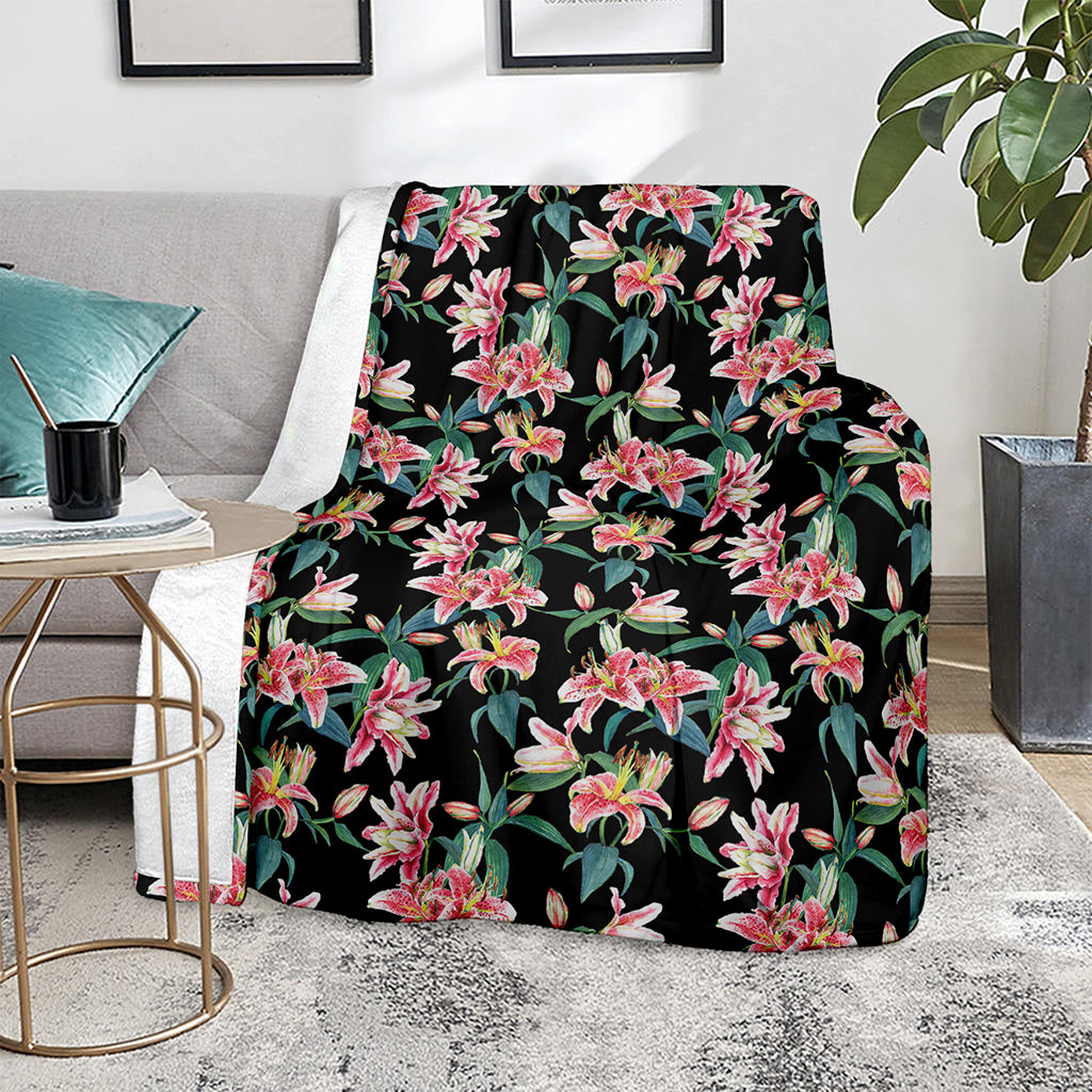 Watercolor Tropical Lily Pattern Print Blanket
