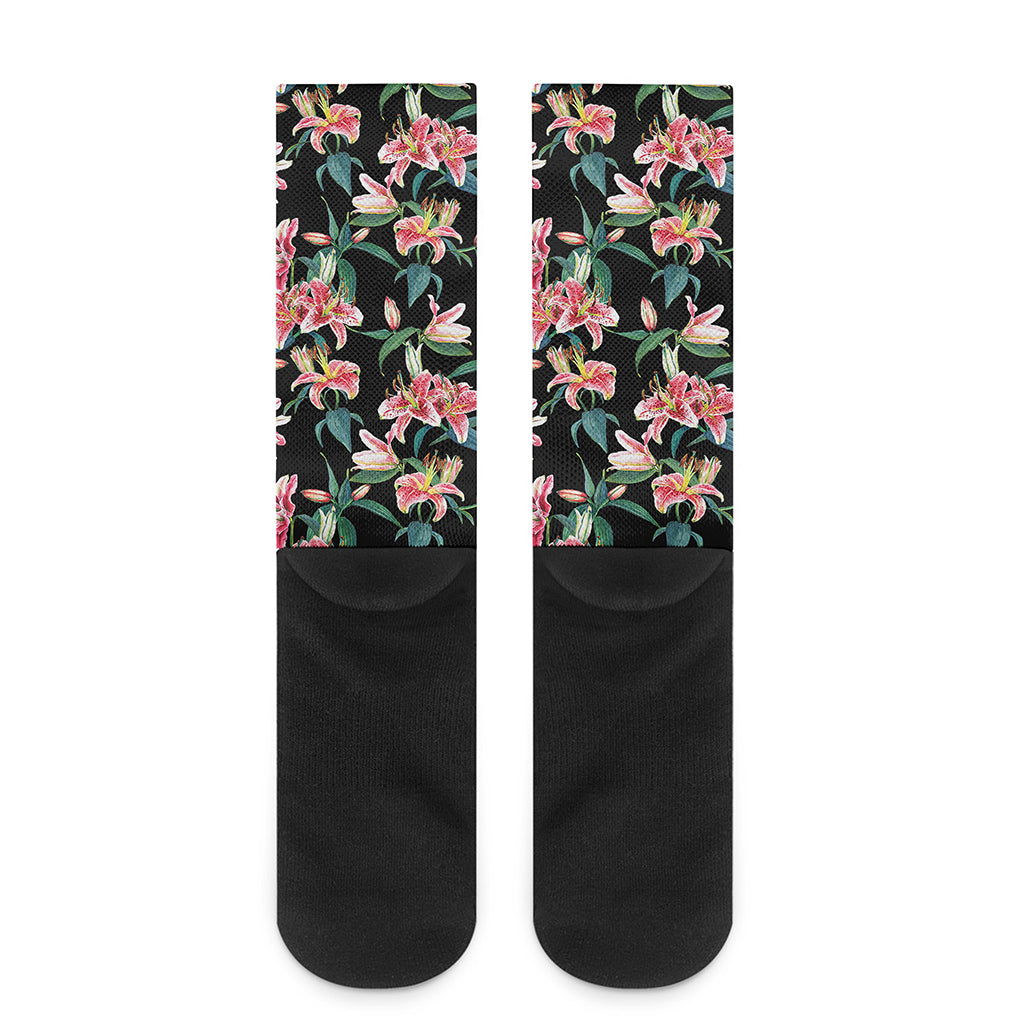 Watercolor Tropical Lily Pattern Print Crew Socks