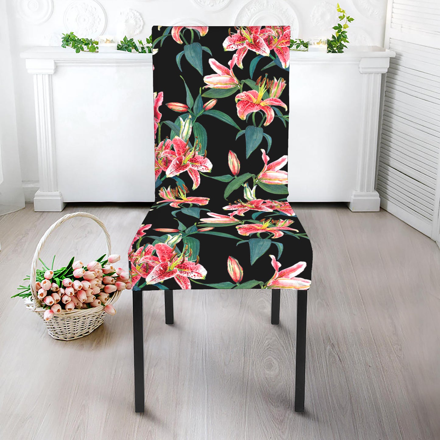Watercolor Tropical Lily Pattern Print Dining Chair Slipcover