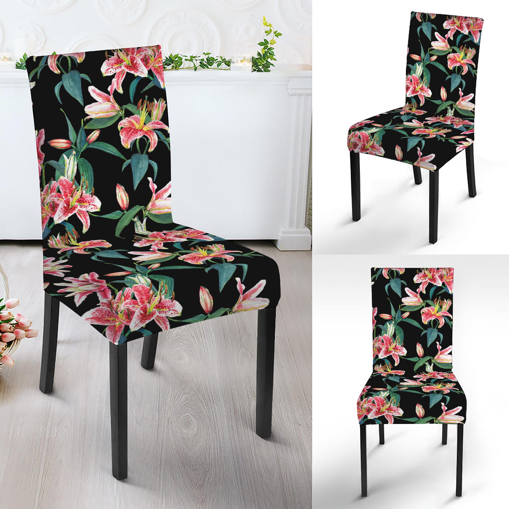 Watercolor Tropical Lily Pattern Print Dining Chair Slipcover