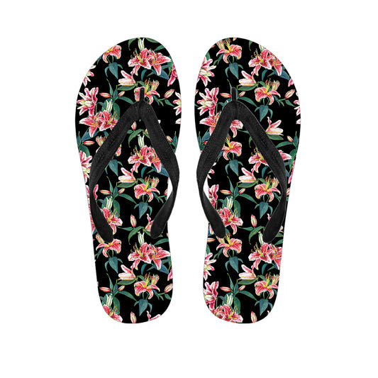 Watercolor Tropical Lily Pattern Print Flip Flops