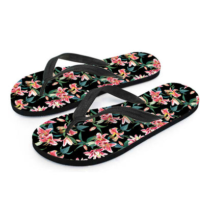 Watercolor Tropical Lily Pattern Print Flip Flops