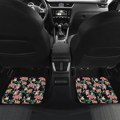 Watercolor Tropical Lily Pattern Print Front and Back Car Floor Mats