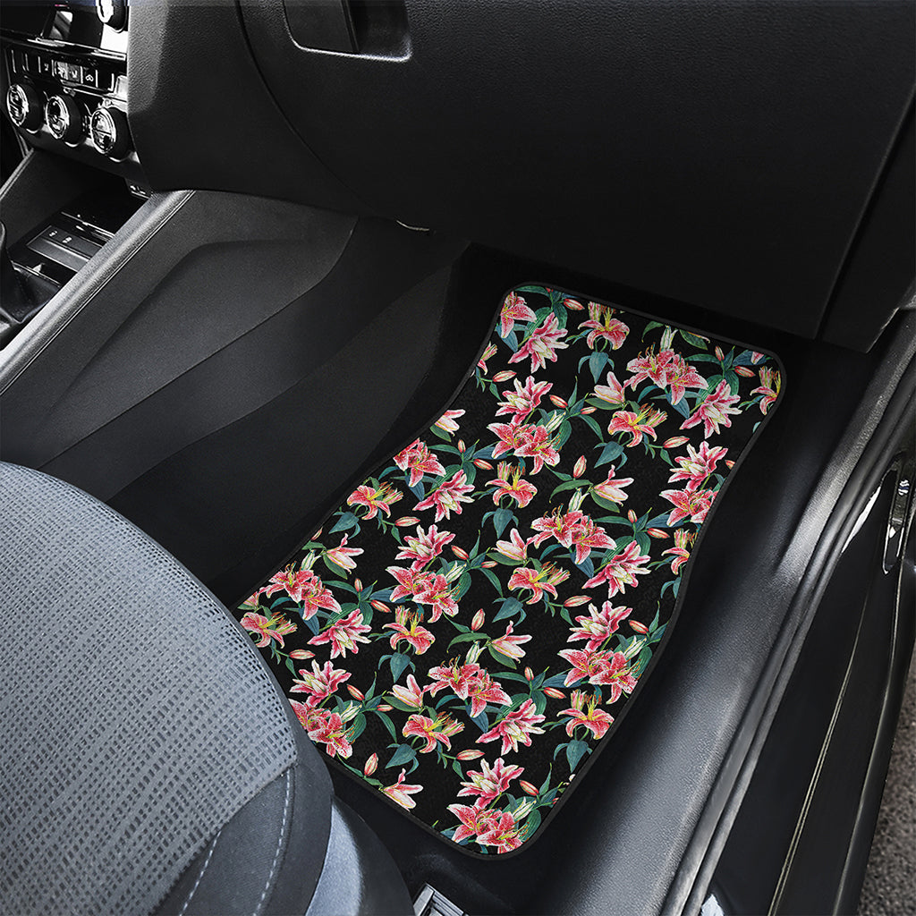 Watercolor Tropical Lily Pattern Print Front and Back Car Floor Mats