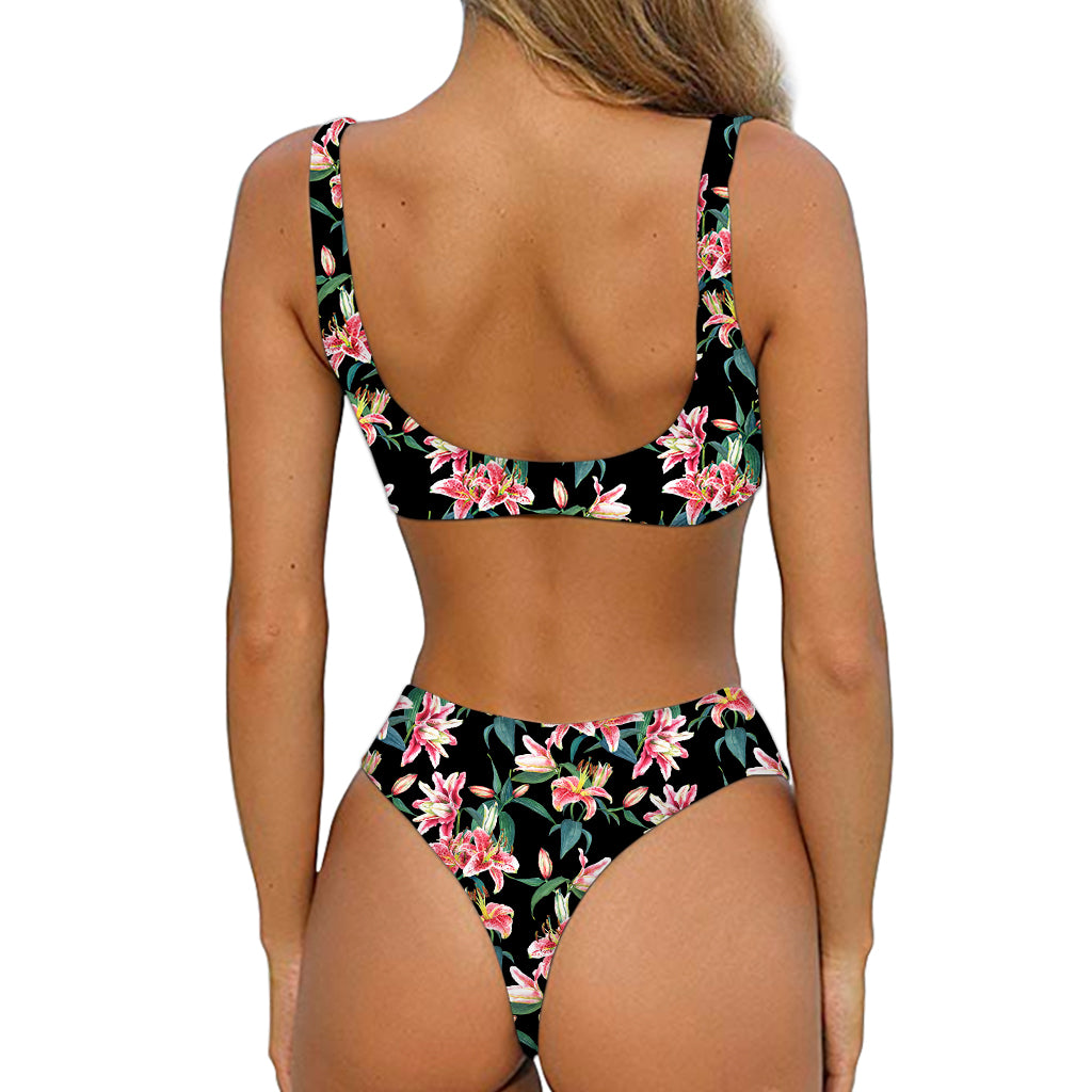 Watercolor Tropical Lily Pattern Print Front Bow Tie Bikini