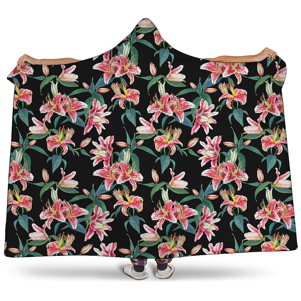 Watercolor Tropical Lily Pattern Print Hooded Blanket