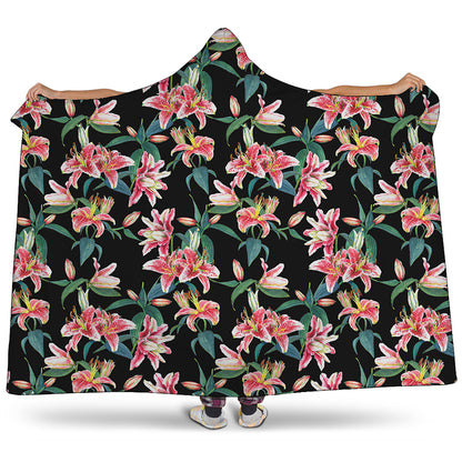 Watercolor Tropical Lily Pattern Print Hooded Blanket