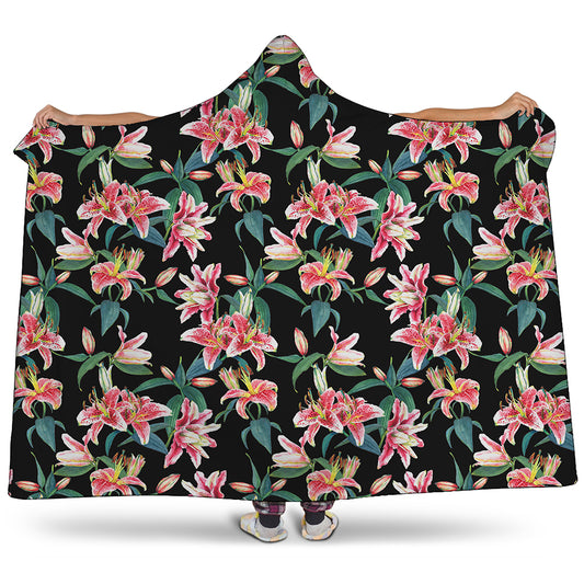 Watercolor Tropical Lily Pattern Print Hooded Blanket
