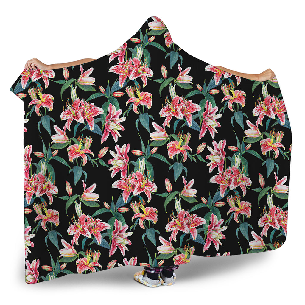 Watercolor Tropical Lily Pattern Print Hooded Blanket