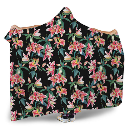 Watercolor Tropical Lily Pattern Print Hooded Blanket