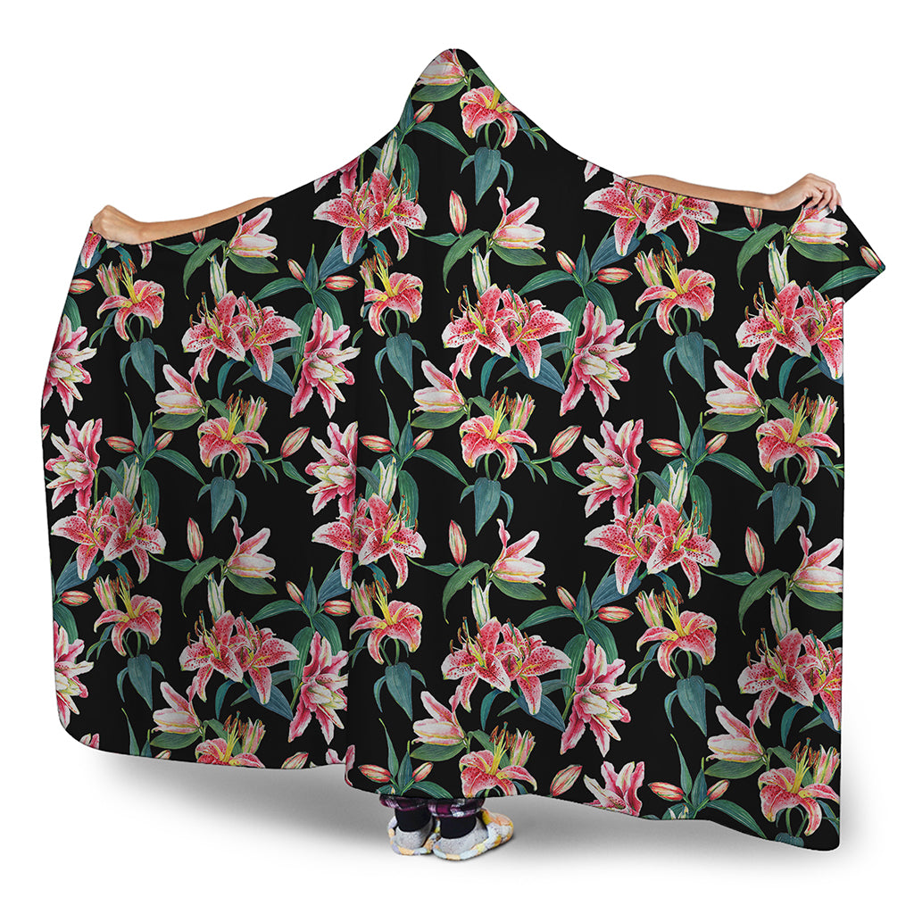 Watercolor Tropical Lily Pattern Print Hooded Blanket