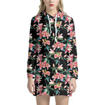 Watercolor Tropical Lily Pattern Print Hoodie Dress