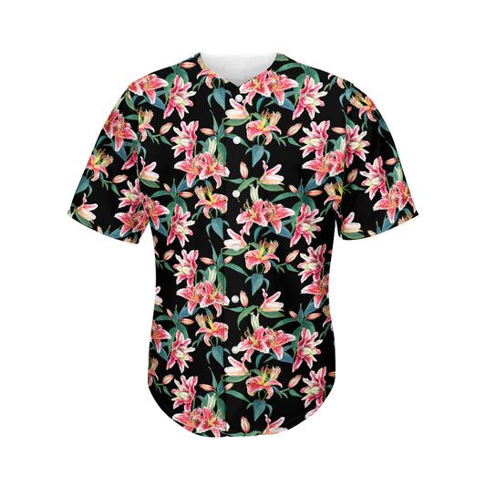 Watercolor Tropical Lily Pattern Print Men's Baseball Jersey