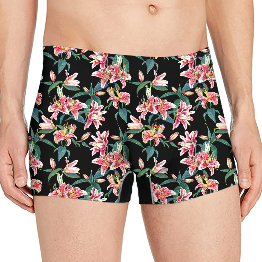 Watercolor Tropical Lily Pattern Print Men's Boxer Briefs