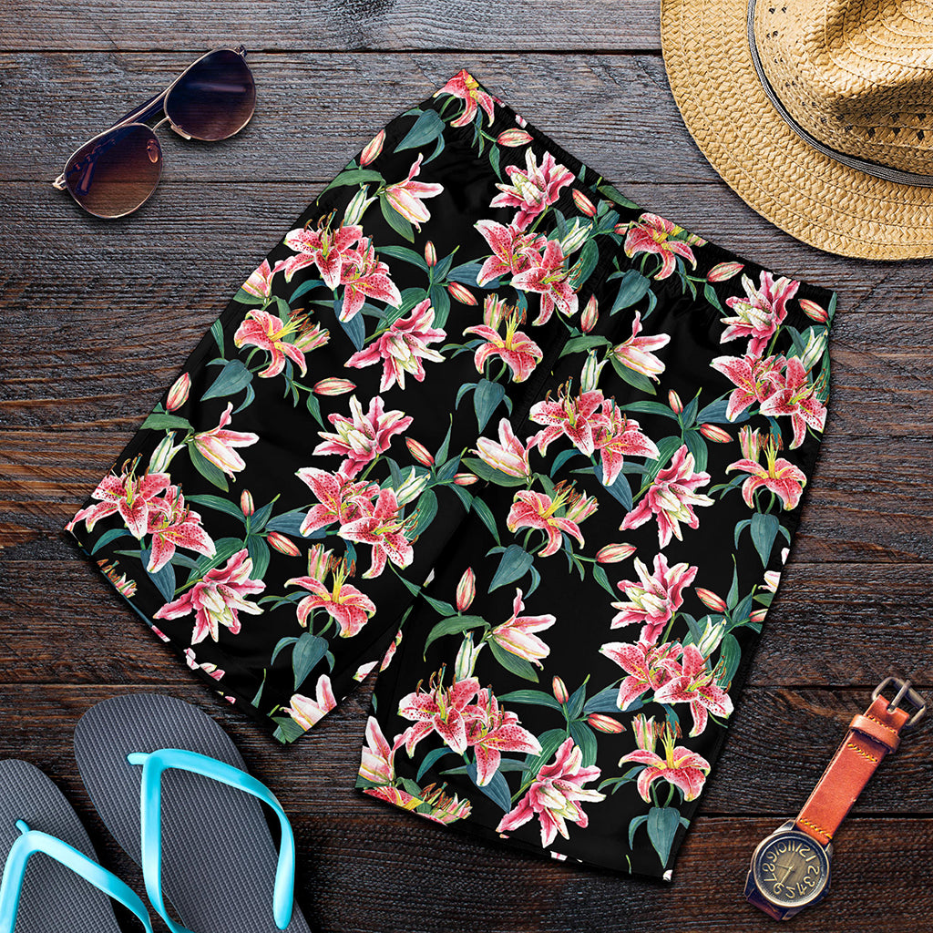 Watercolor Tropical Lily Pattern Print Men's Shorts