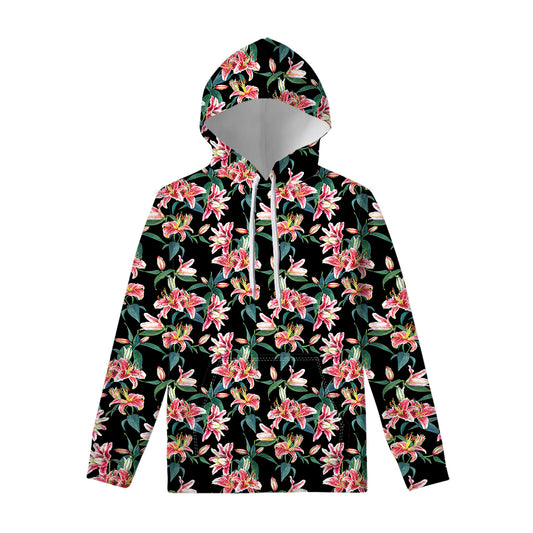 Watercolor Tropical Lily Pattern Print Pullover Hoodie