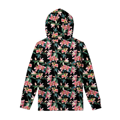 Watercolor Tropical Lily Pattern Print Pullover Hoodie