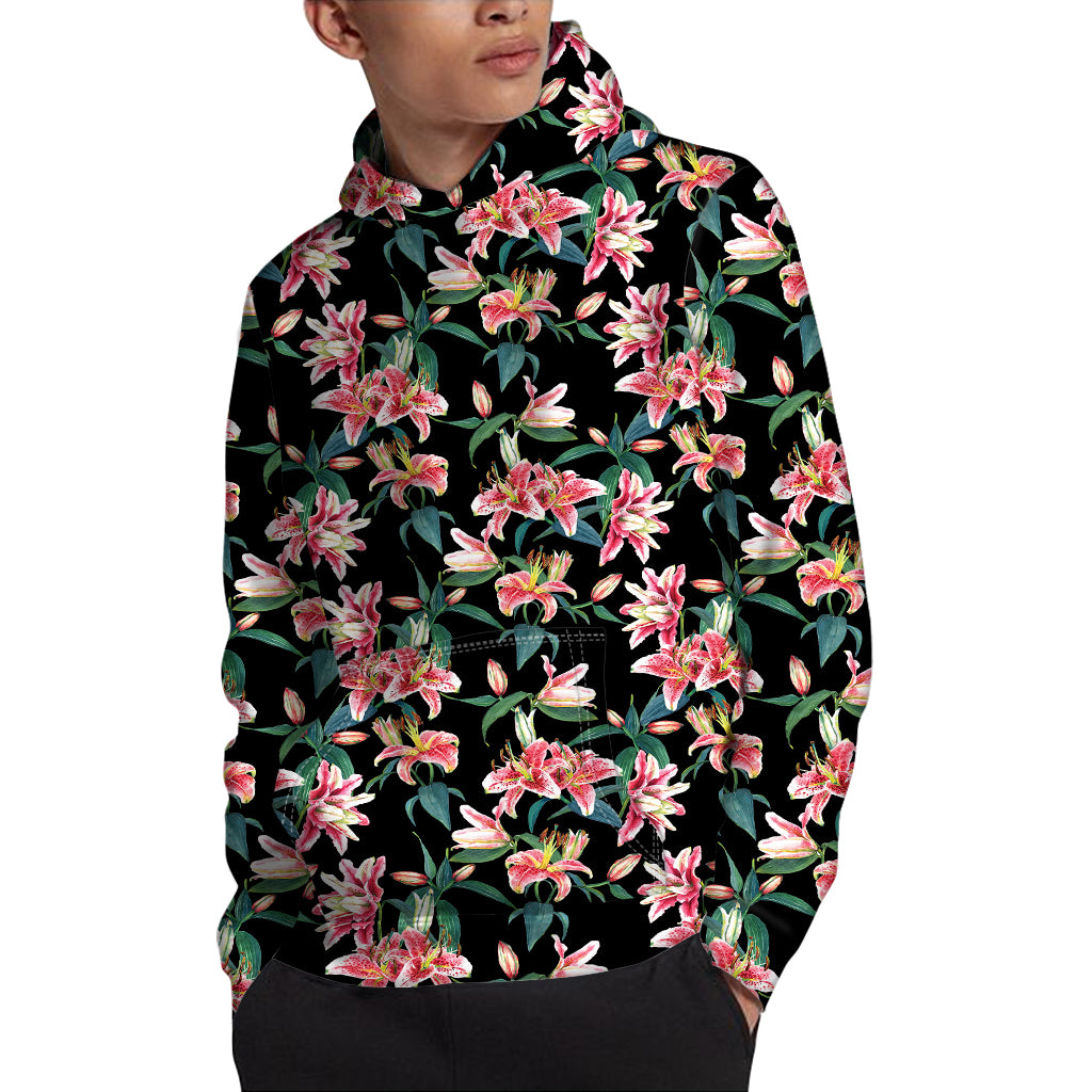 Watercolor Tropical Lily Pattern Print Pullover Hoodie