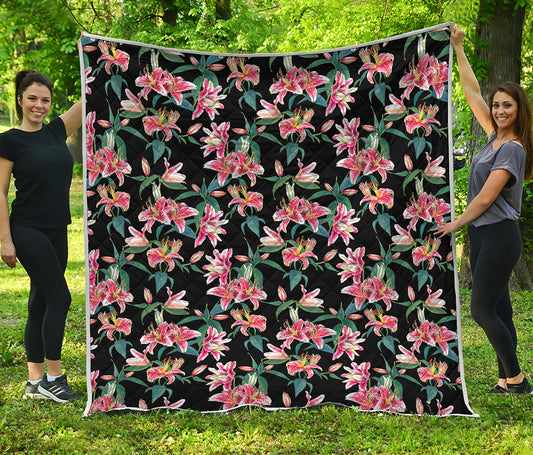 Watercolor Tropical Lily Pattern Print Quilt