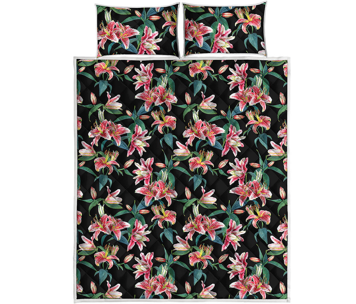 Watercolor Tropical Lily Pattern Print Quilt Bed Set