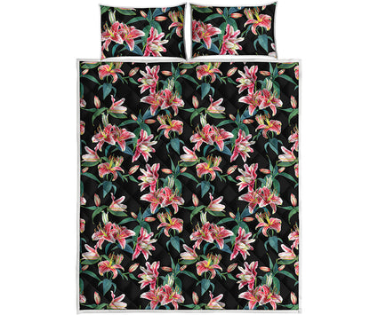 Watercolor Tropical Lily Pattern Print Quilt Bed Set