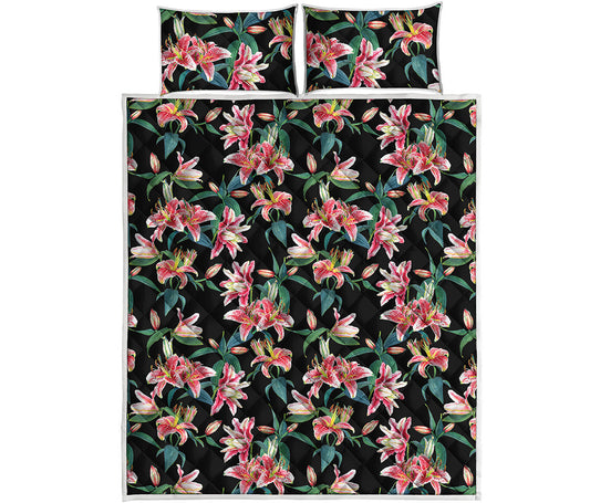 Watercolor Tropical Lily Pattern Print Quilt Bed Set