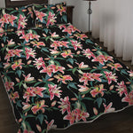 Watercolor Tropical Lily Pattern Print Quilt Bed Set